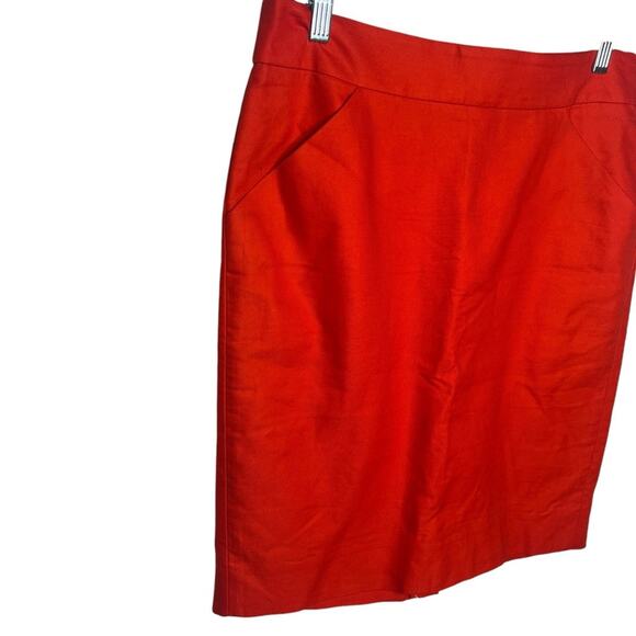 J. Crew 6 Red Orange Scarlet Double Serge Cotton Pencil Skirt - Picture 3 of 6